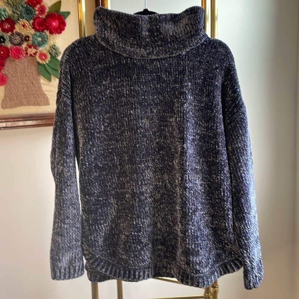 Joules Knitwear Heathered Blues Chenille Cowl/Turtleneck Pullover Sweater
